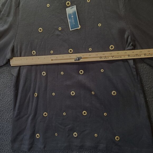 Karen Scott Womens Blouse Black Size XXL 100% Cotton 3/4 Sleeve Pullover Grommet - Picture 3 of 12